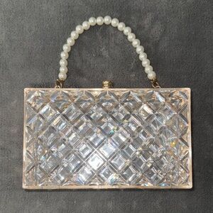 Elegant Crystal Clutch with Pearl Handle